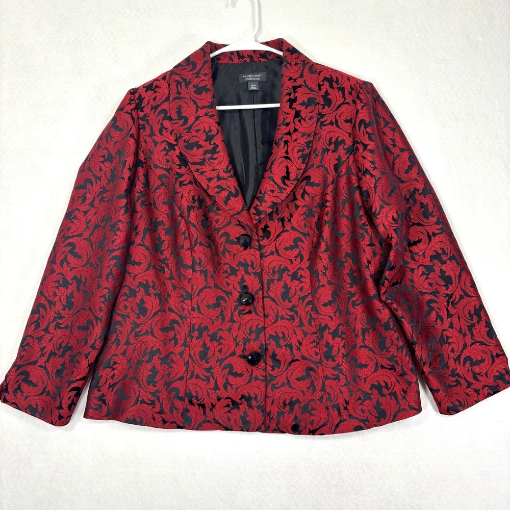 Dressbarn Woman 16W Damask Jacquard Blazer Redâ Statement Career Jacket